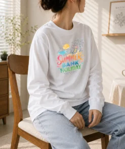 Funny Watercolor Beach Scene Summer Bank Holiday Relax Long Sleeve Shirt