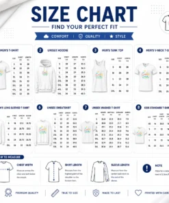 Size chart for Funny Watercolor Beach Scene Summer Bank Holiday Relax with measurements in inches and cm to help choose the right fit