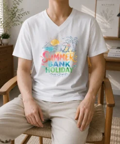 Funny Watercolor Beach Scene Summer Bank Holiday Relax V-Neck Shirt