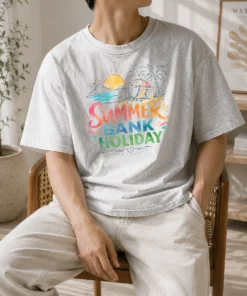 Funny Watercolor Beach Scene Summer Bank Holiday Relax Washed T-Shirt