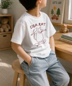 Official Hot Ciga Rat Smoking Mouse On Skateboard Rat Kids T-Shirt