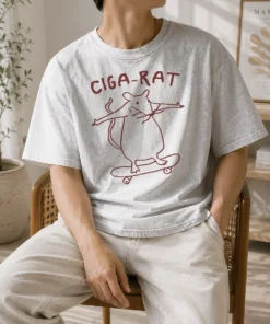 Official Hot Ciga Rat Smoking Mouse On Skateboard Rat Washed T-Shirt