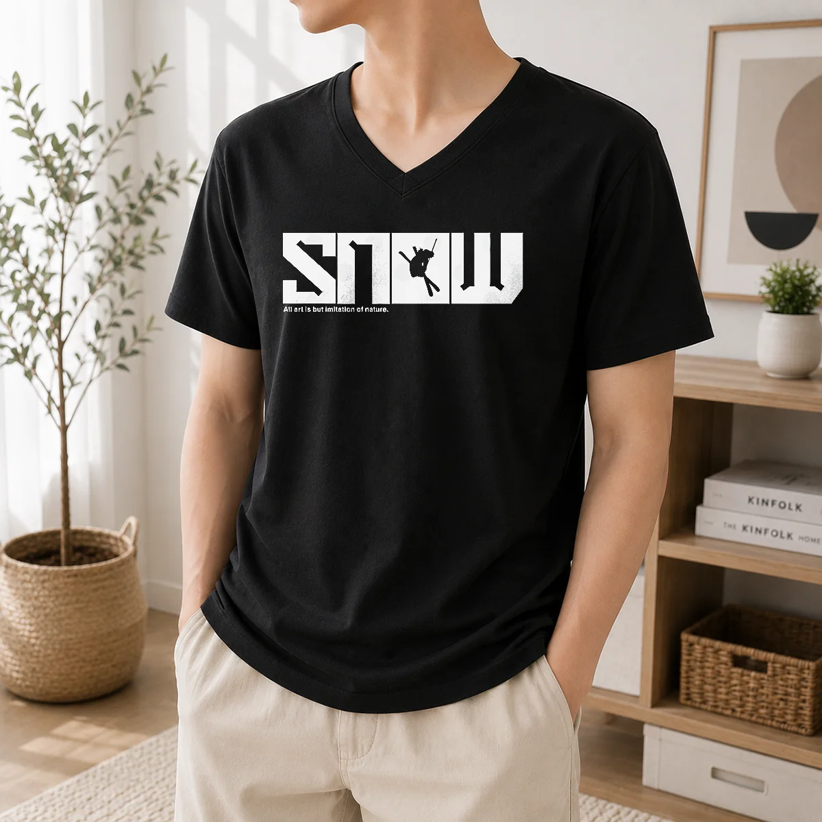 Pretty Snow Skiing All Art Is But Imitation Of Nature V-Neck Shirt
