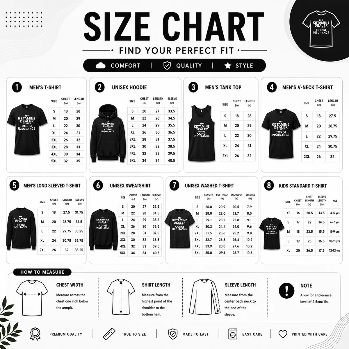 Size chart for Top My Ketamine Dealer Does GTM At Corgi Insurance with measurements in inches and cm to help choose the right fit